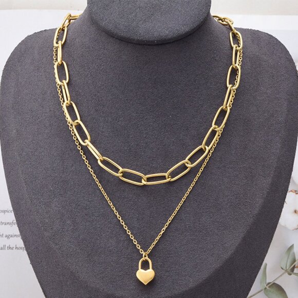 3/$35 18K Gold Plated Layered Chain Necklace Heart Pendant Fashion Jewelry - Picture 1 of 5